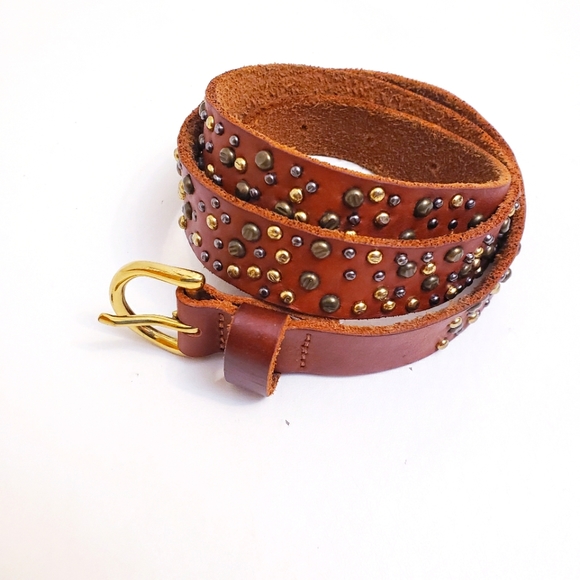 J. Crew Studded Brown Leather Belt, Size S